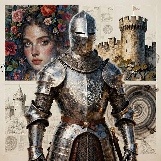 Neon Medieval Knight Double Exposure