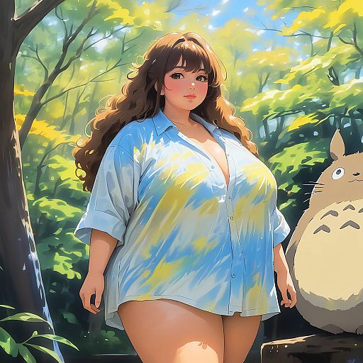 Giggling Anime Fan in Ghibli Style