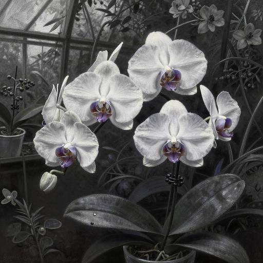 Charcoal Botanical Study of Exotic Orchids