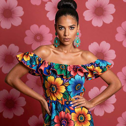 Confident Woman in Vibrant Floral Dress