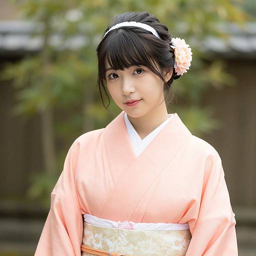 Woman in Peach Kimono with Flower