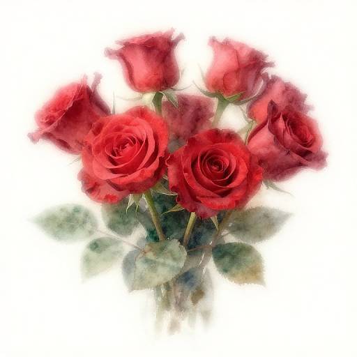 Digital painting of a bouquet of vibrant red roses with soft, blurred edges, set against a white background.