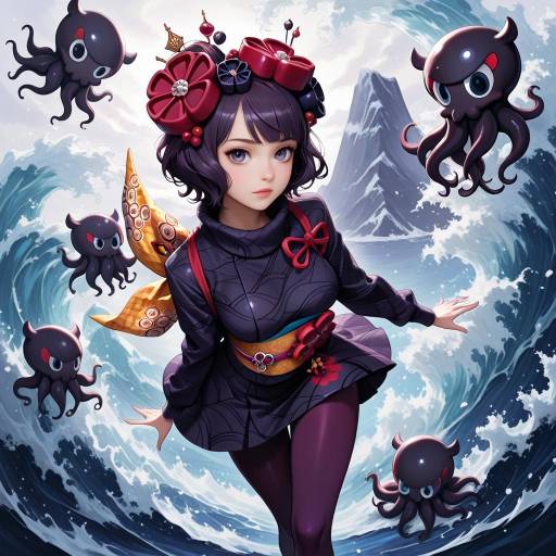 Purple-Haired Girl with Octopus Hairpin