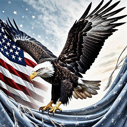 Majestic Eagle Emerging From American Flag