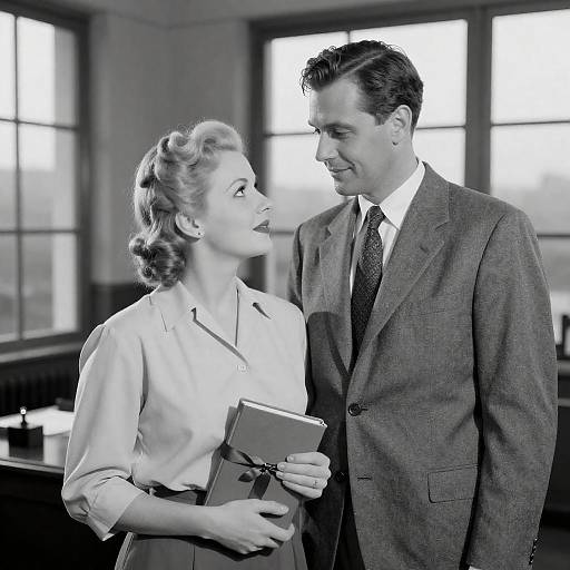 1940s Black-and-White Office Couple Portrait