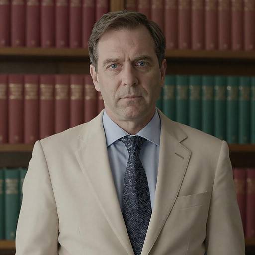 Serious Man in Blazer Among Books