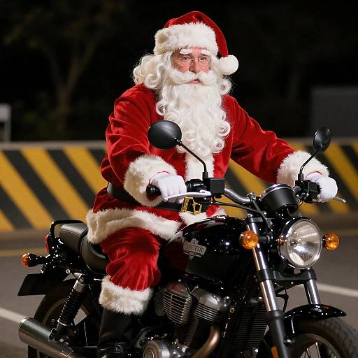 Biker Santa on Motorcycle at Night