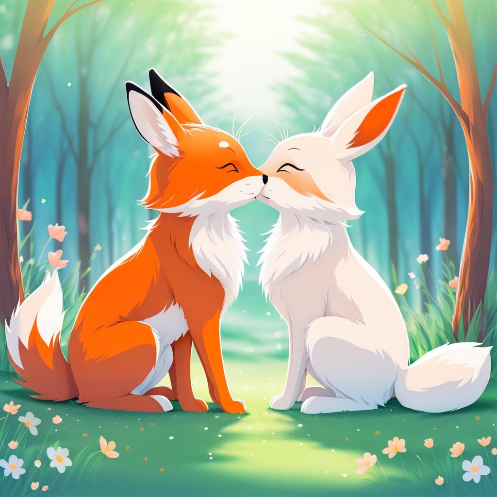 Adorable Anime Rabbit and Fox Kissing