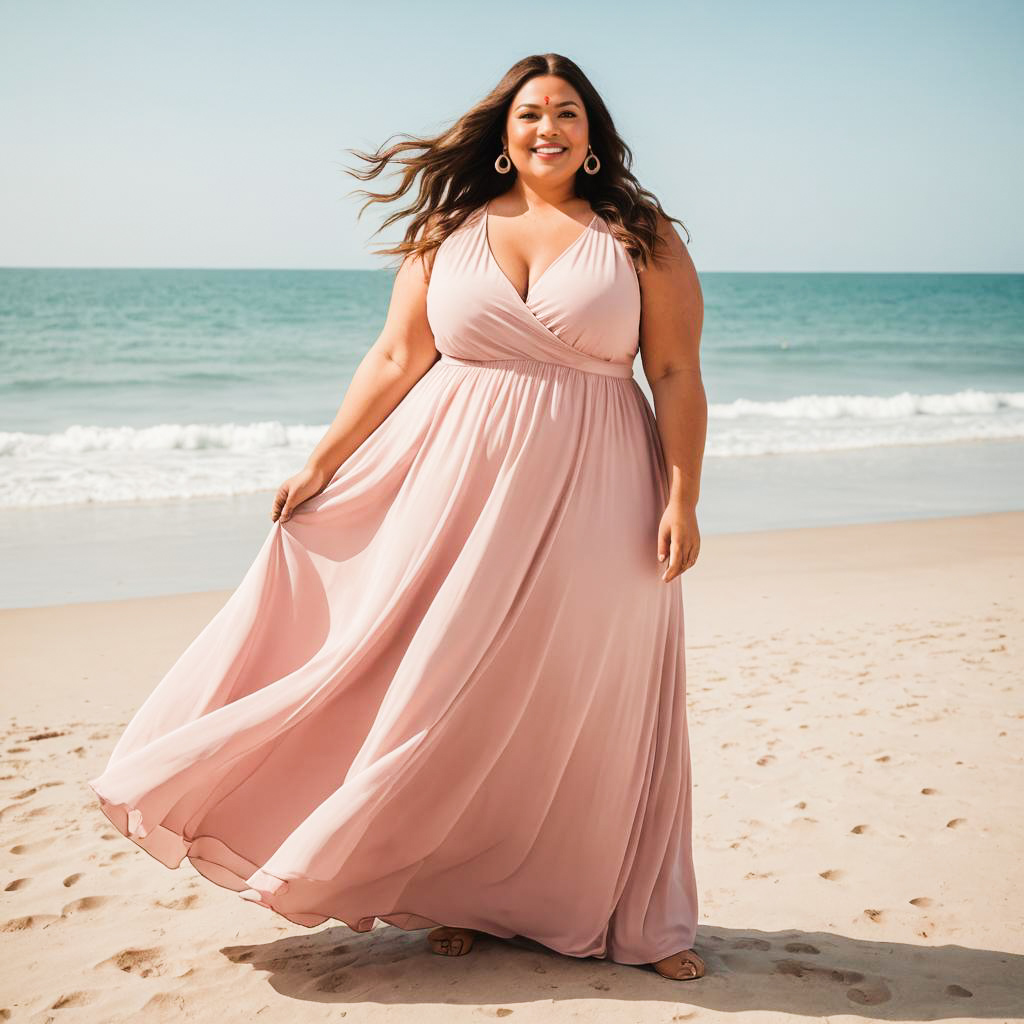 Cheerful Plus-Size Beach Photo Shoot