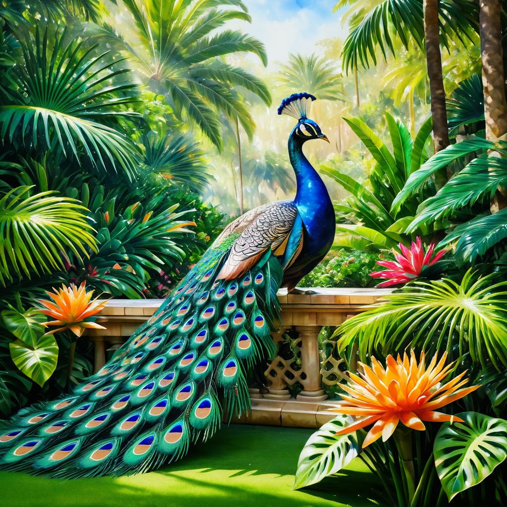 Vibrant Peacock in Tropical Abundance