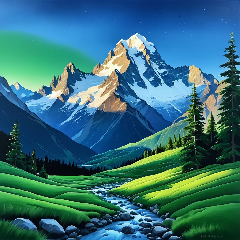 Majestic Twilight Mountain Landscape Painting