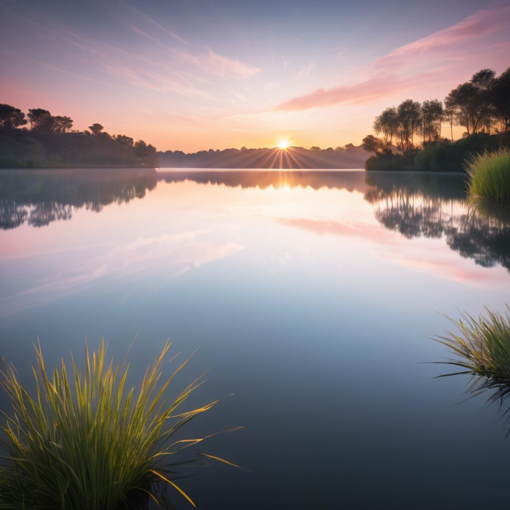 Enchanting Sunset Reflection over Tranquil Lake