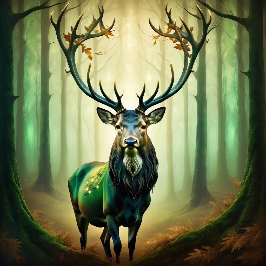 Ethereal Stag Portrait in Forest Scene