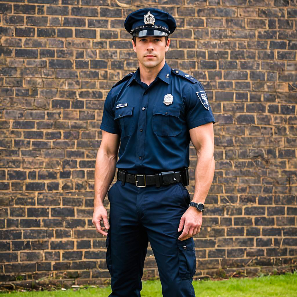 Determined Young Police Officer in Uniform