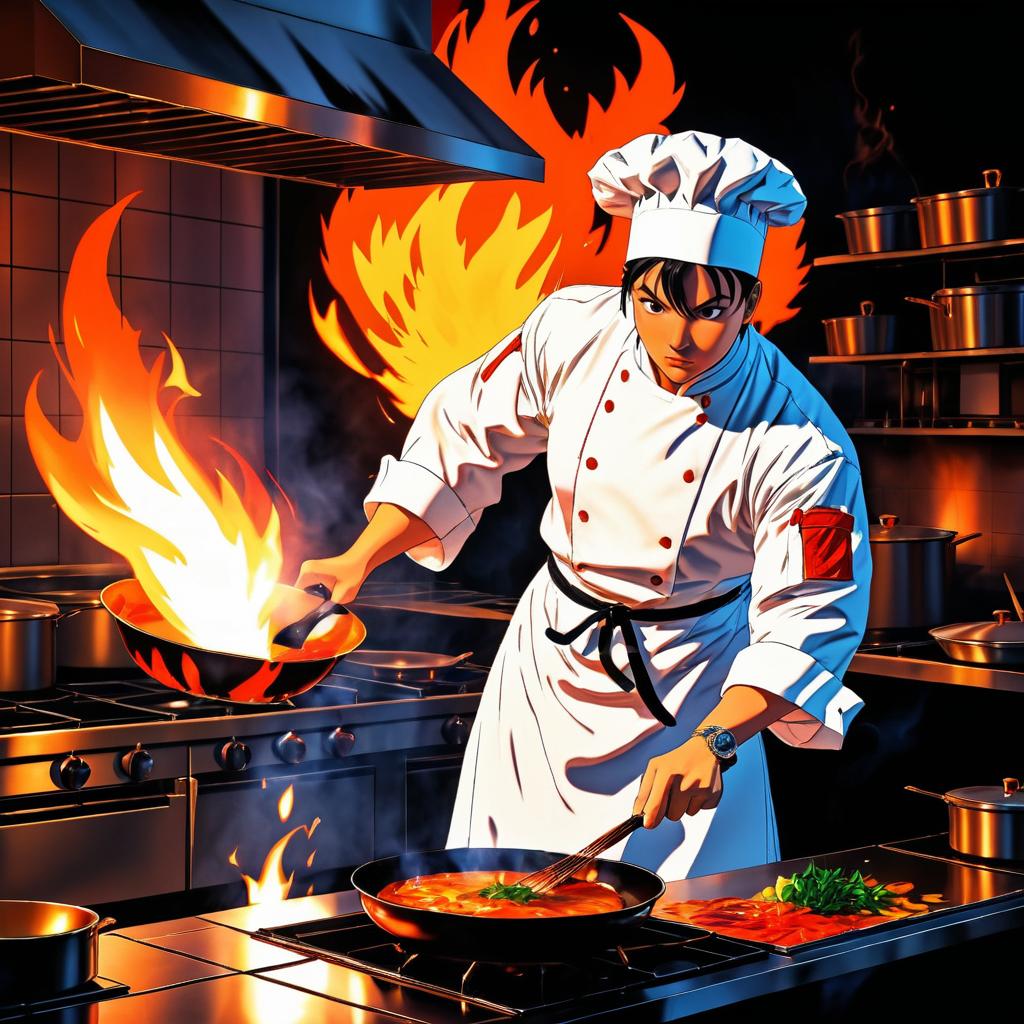 Dynamic Chef Flambé in Anime Style