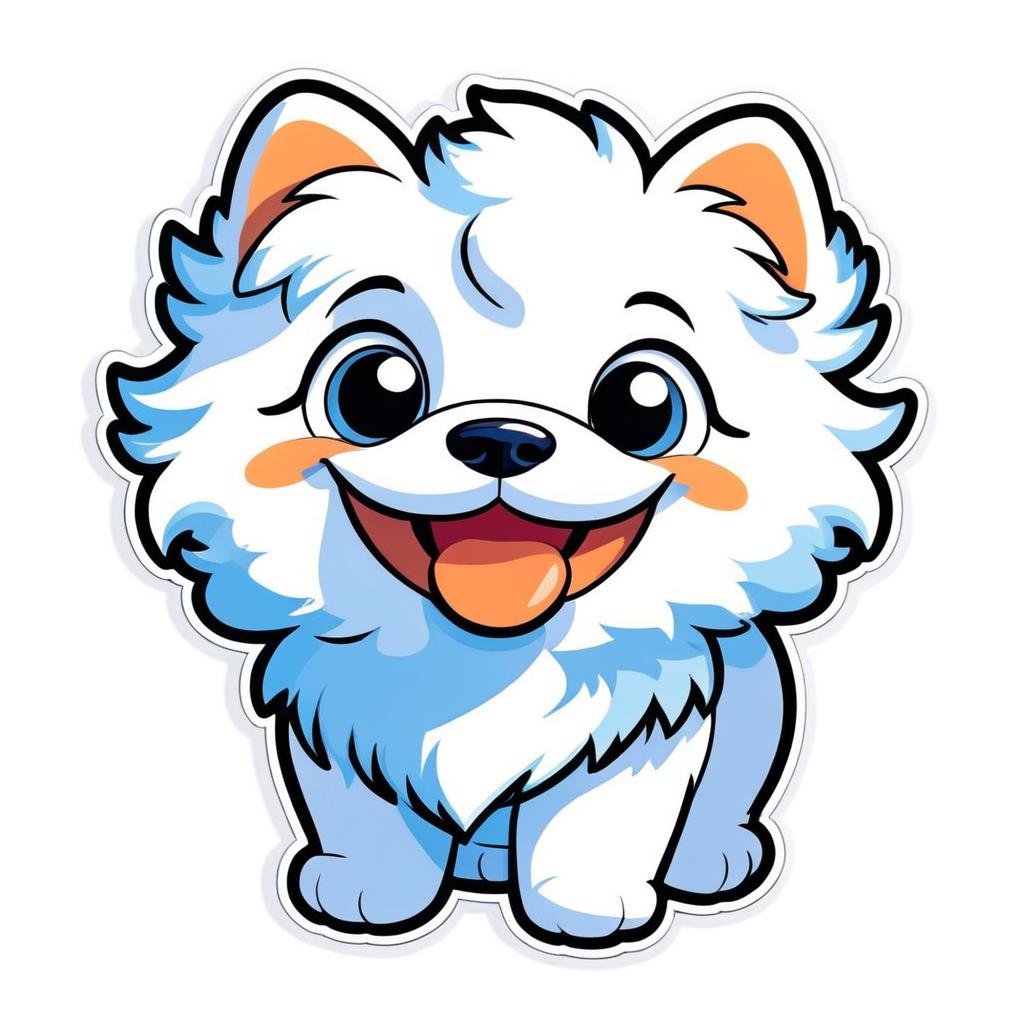 Playful Fluffy Puppy Cartoon Sticker Design