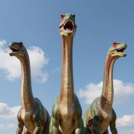 Vibrant Dinosaurs Under Blue Sky