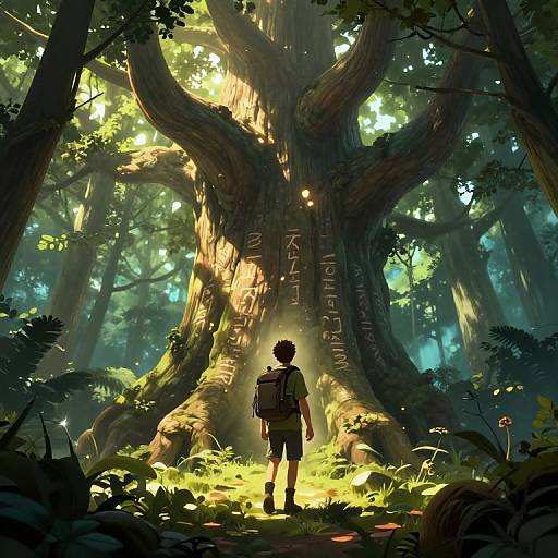 Young Explorer Beneath Glowing Glibatree