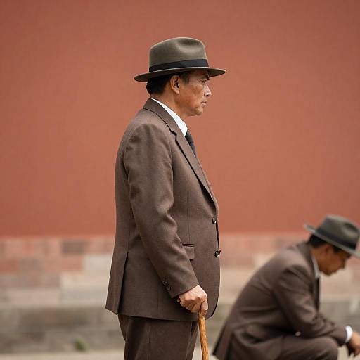 Man in Brown Suit with Cane