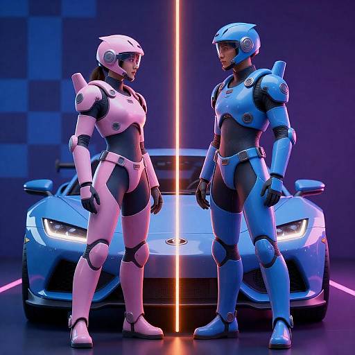 Futuristic Neon Armor Duel by Sports Car