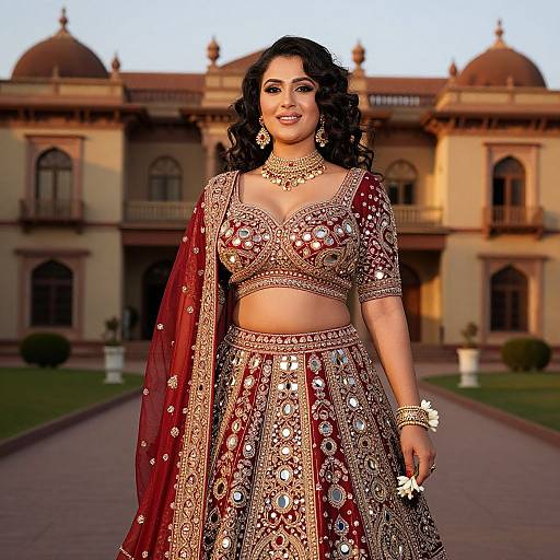 Glamorous Woman in Crimson Lehenga
