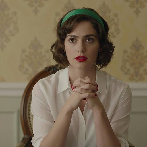 Woman with Green Headband and Red Lipstick