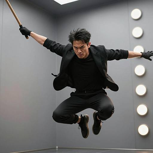 Dynamic Asian Male in Metallic Environment