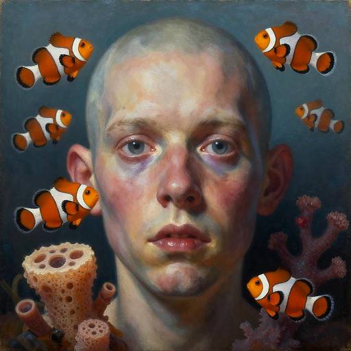 Surreal Deformed Face with Marine Life