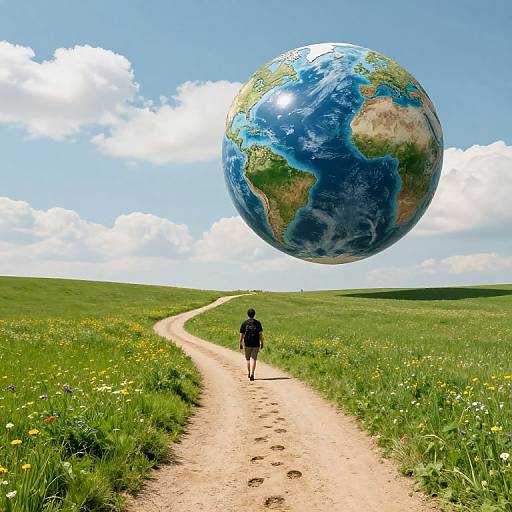 Lone Walker and Hovering Globe