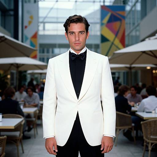 Stylish Man in White Tuxedo Ensemble
