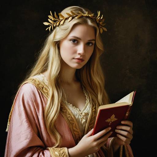 Young Woman in Classical Attire Reading Book