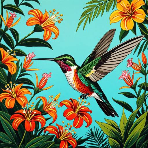 Cheerful Hummingbird in Tropical Garden