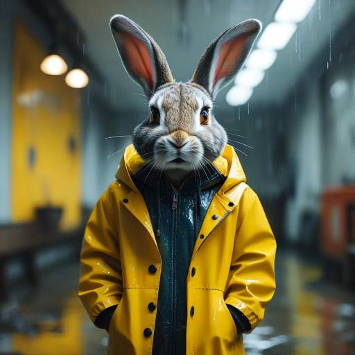 Adorable Rabbit in Yellow Raincoat