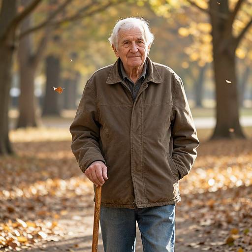 Elderly Man in Autumn Park