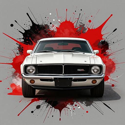 Dynamic White Muscle Car Artwork