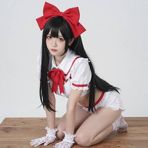 Anime Cosplayer in White Lace Outfit