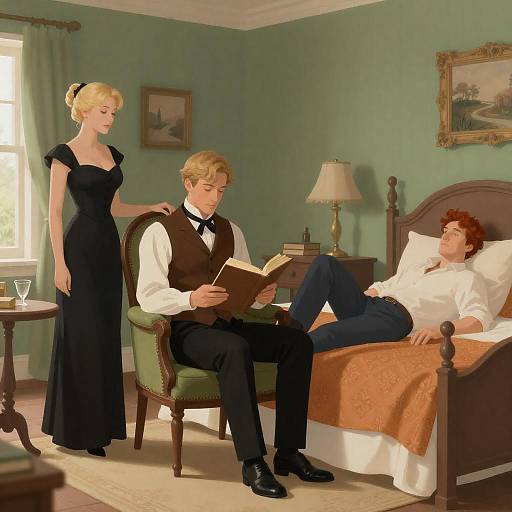 Victorian Bedroom with Three Figures