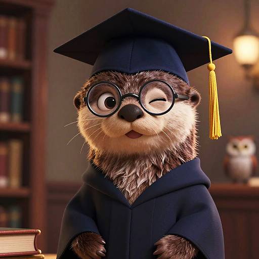 Scholarly Otter in Navy Academic Regalia