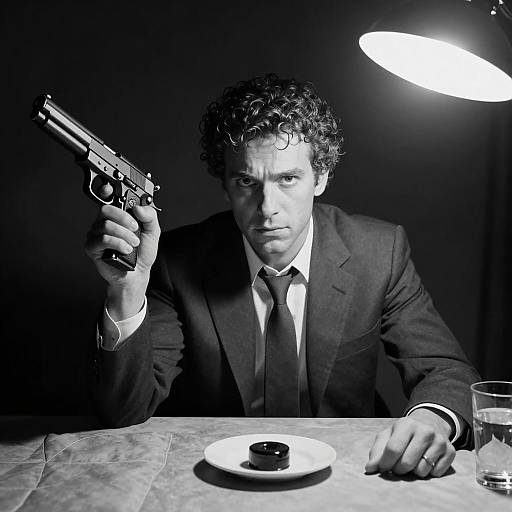 Intense Man with Gun in Dark Setting