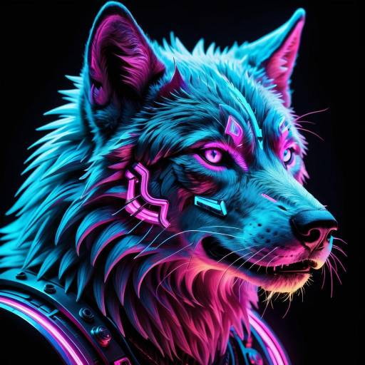 Neon Cyberpunk Wolf Head