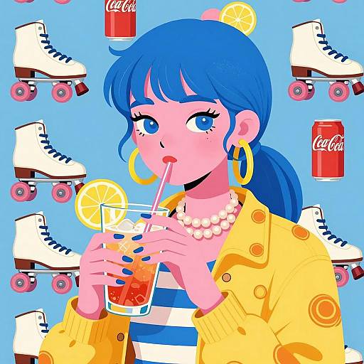 Vibrant Retro Girl with Colorful Accessories