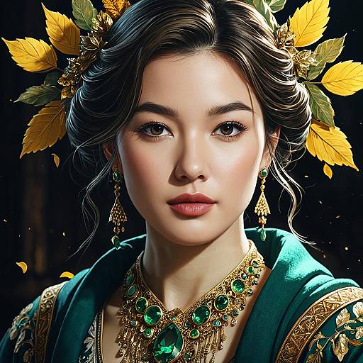 Emerald-Adorned Hyperreal Studio Portrait