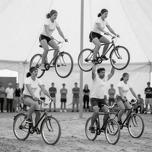 Circus Cyclists Performing Balancing Tricks