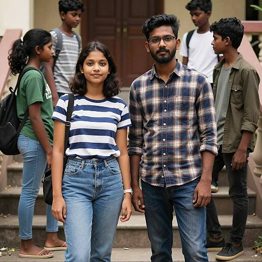 Realistic Diverse Group on Stairs