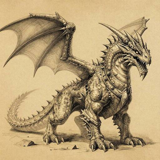 Detailed Wyvern Sketch on Brown Paper