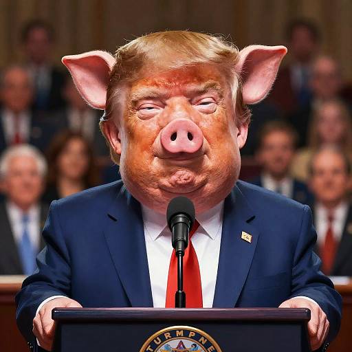 Surreal Political Cartoon of Trump with Pig Features