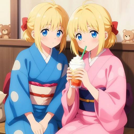 Anime Girls in Colorful Kimonos