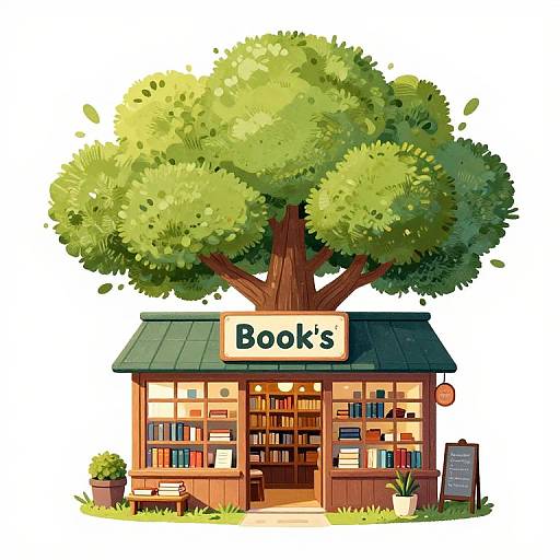 Whimsical Bookstore with Tree