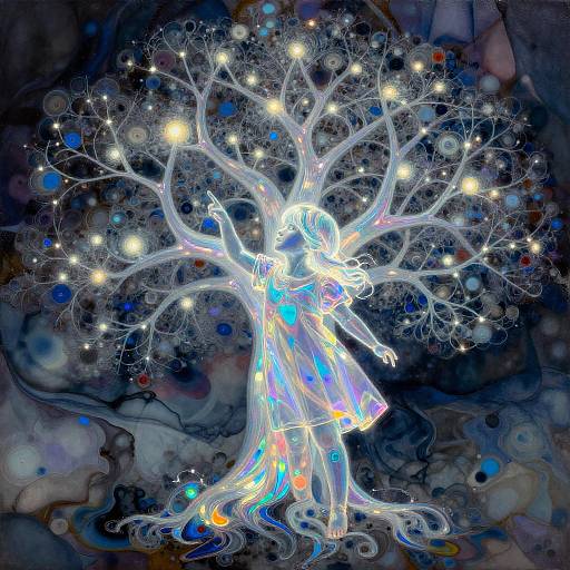 Holographic Girl and Bioluminescent Tree