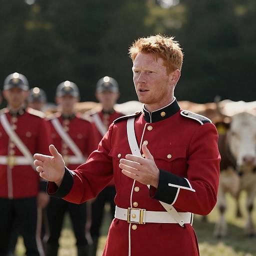 Red-Haired Officer in Red Military Uniform